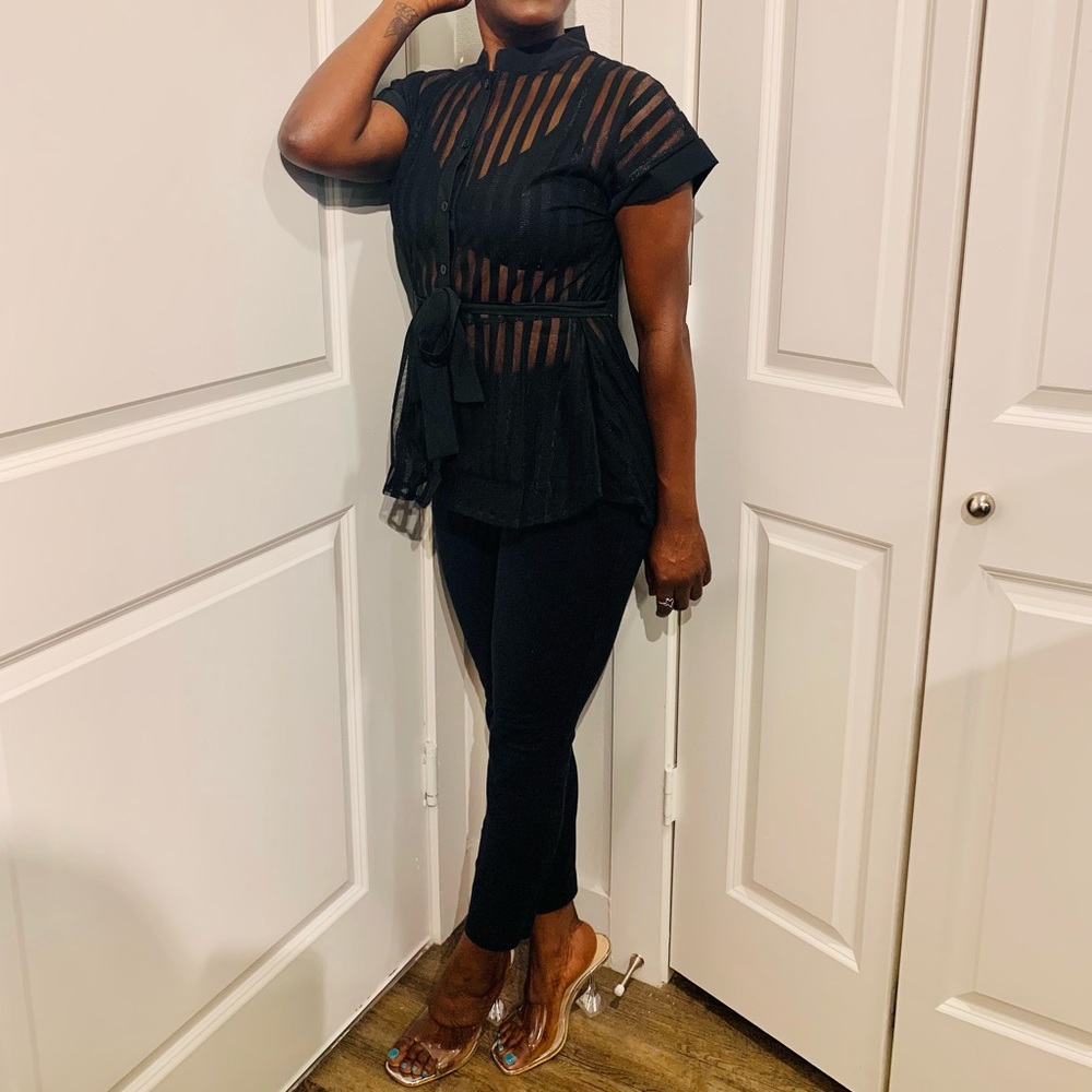 Cross the line see thru black blouse